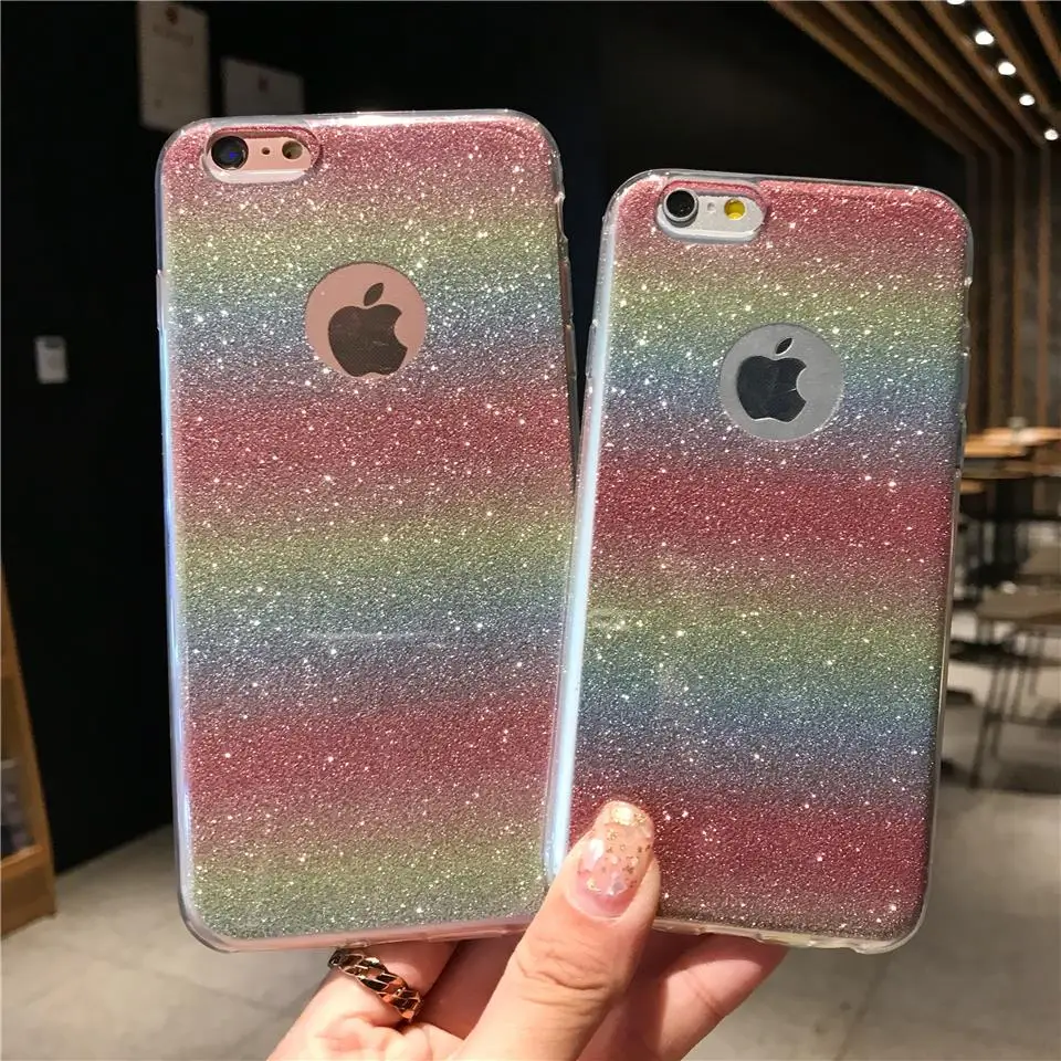 Блеск 2 в 1 Rainbow Чехол для iPhone 7 Plus SE 6 s 8 X XR XS MAX huawei Коврики 20 10 Lite p20 P10 Honor 8X ТПУ чехол