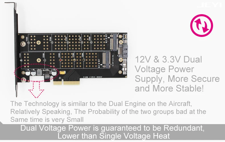 JEYI SK9 m.2 расширение NVMe адаптер NGFF к PCIE3.0 Вентилятор охлаждения с вентилятором алюминиевая крышка 12 В+ 3,3 В SSD двойной интерфейс SATA3
