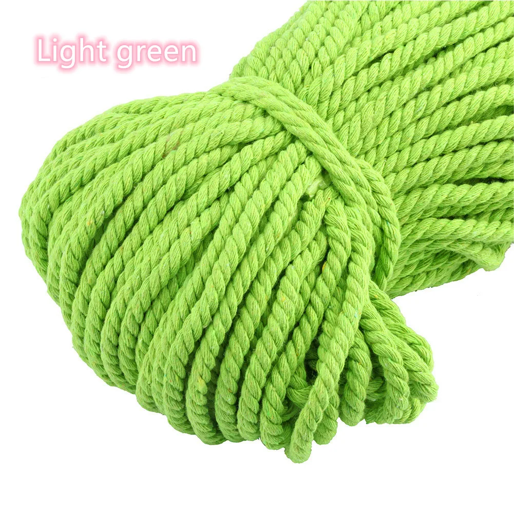 Light green 5 мм x 100 м несколько цветов хлопок три витой веревочный шнур шпагат ремесло хлопковые Шнуры Красочные шнуры для ручной работы декоративные - Цвет: Light green