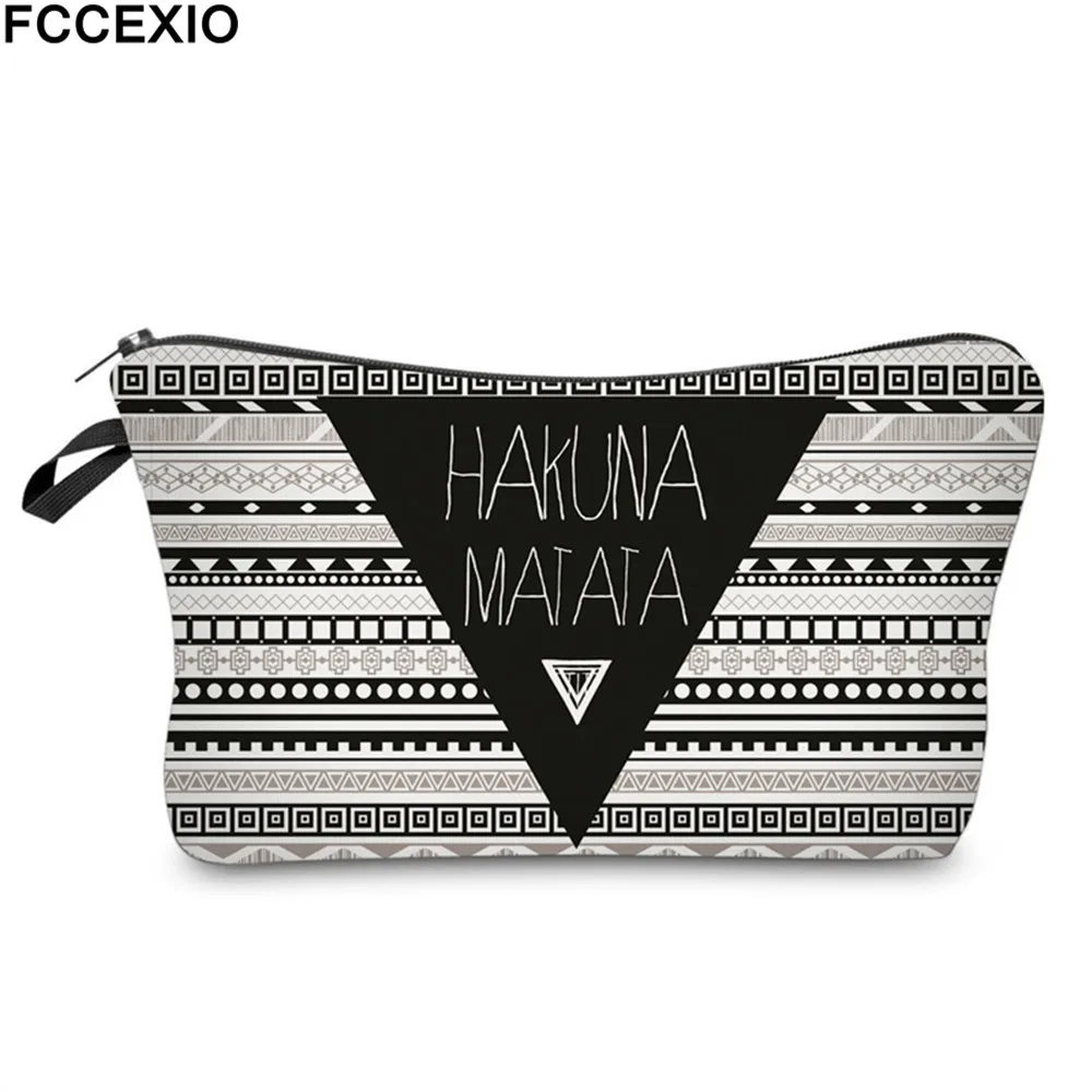 Синий FCCEXIO, новинка, сумки для макияжа, 4 цвета, Hakuna Matata, с узором, модные косметички, сумки для путешествий, дамские сумки, женские косметички - Цвет: Синий