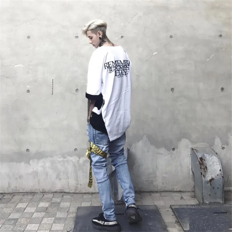 VERSMA корейский Harajuku BF печатные ленты поддельные из двух частей футболка для мужчин и женщин Ins хип хоп свободные негабаритных футболки для мужчин дропшиппинг