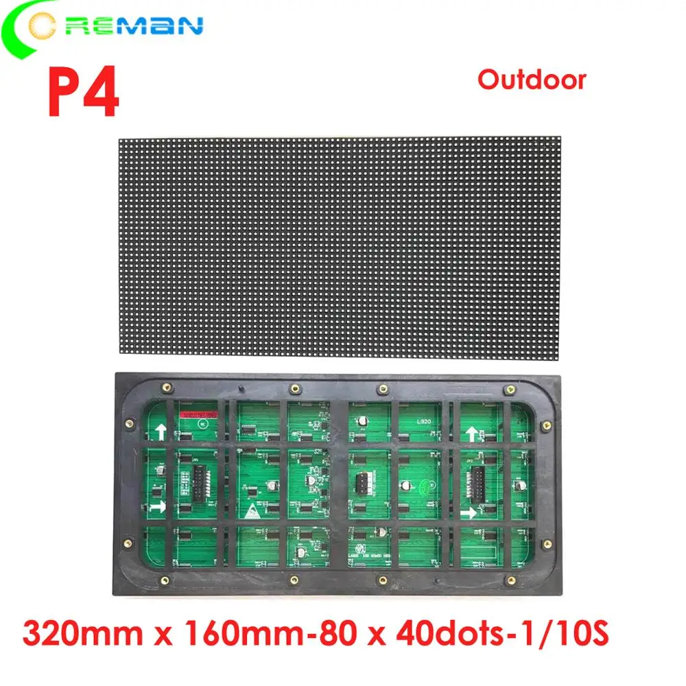 AliExpress высокое качество p4 открытый светодиодный модуль 320x160 мм 80x40 пикселей, цветная(rgb) светодиодная матрица модуля СИД smd p4 открытый 1/10S