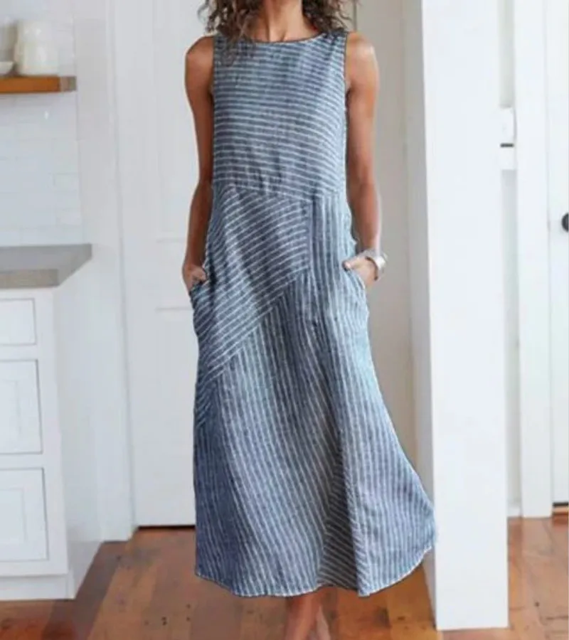 Детский летний полосатый Сарафан платье женское повседневное с карманами