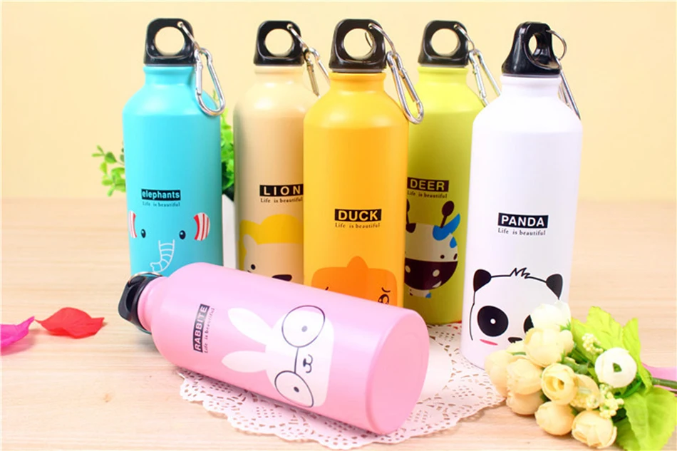 500 ML Cute Kids Drink Bottle Portable Stainless Steel Water Bottles Bpa Free For Kids Outdoor Travel With Hook Lid Sport Bottle
