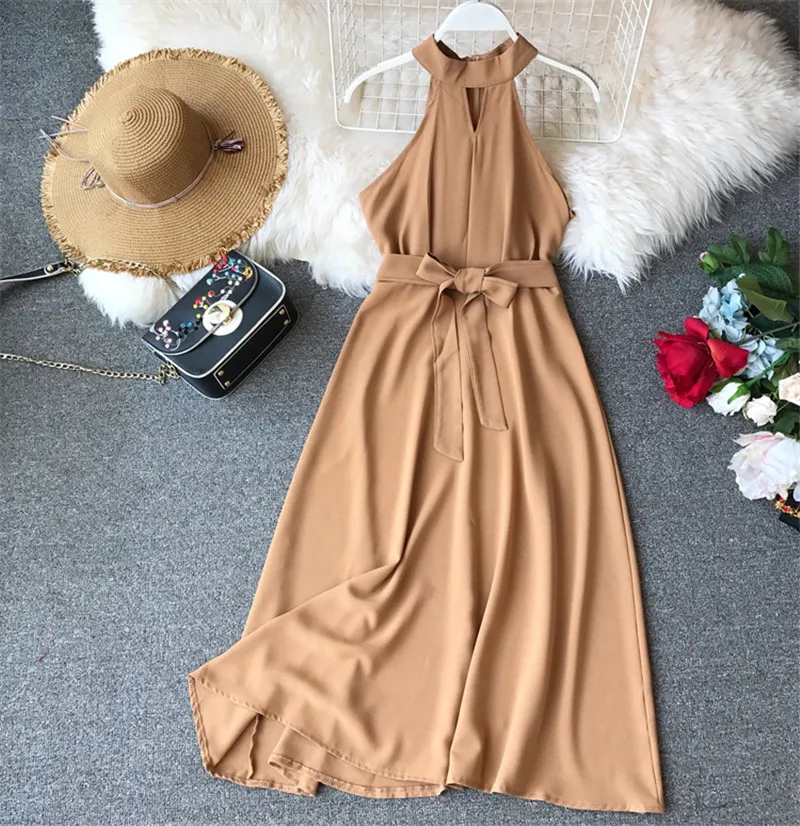 8 цветов! Летнее сексуальное Плиссированное шифоновое платье миди без рукавов с