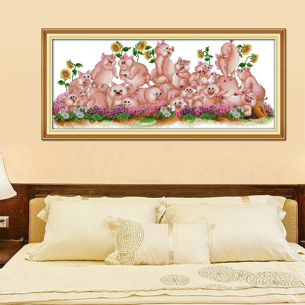 Joy Sunday Свинья Семья Вышивка крестом D558 14CT 11CT штампованные и счетные украшения