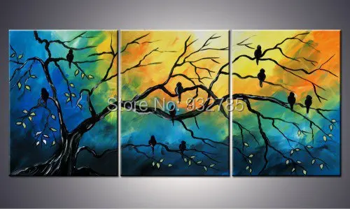 Money Tree and love bird 3 шт./компл. ручная работа современная абстрактная масляная