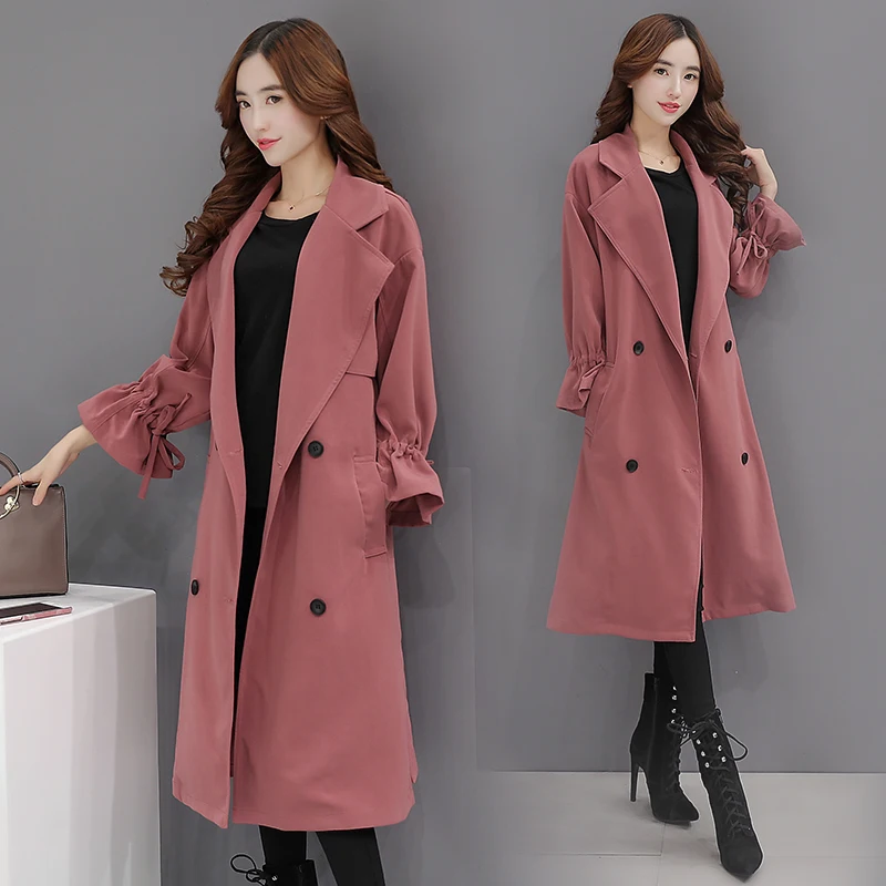 Тренчкот женский однотонный Свободное пальто средней длины весна осень 2109|loose