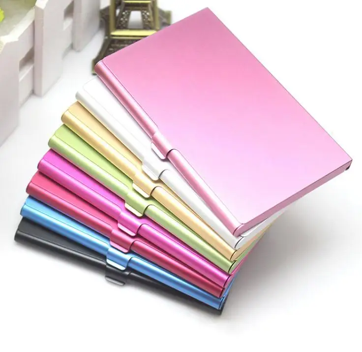 

Fashion Metal Colorful Business Card Holder Aluminium Alloy ID Credit Cards Cover Case Pocket Box Home Office Storage SN2005