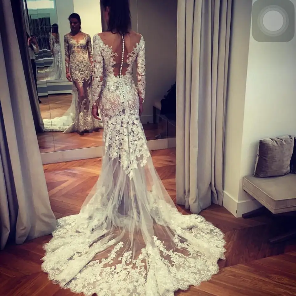 Женское длинное свадебное платье Zuhair Murad изящное кружевное с аппликацией и
