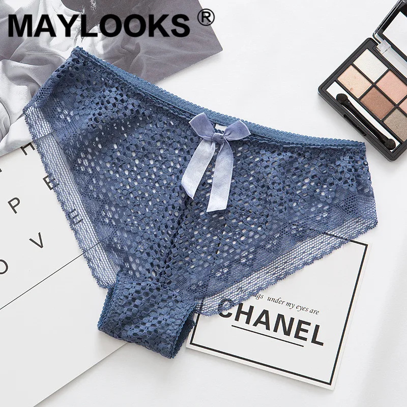 Maylooks кружевные трусики женские и прозрачные полые сетки талии трусы P56 |