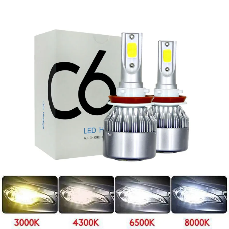 

1pair Auto Car H8 H3 H11 H7 H4 H1 LED Headlights 4300K 8000K 6000K Cool white 72W 8000LM COB Bulbs Diodes Automobiles Parts Lamp