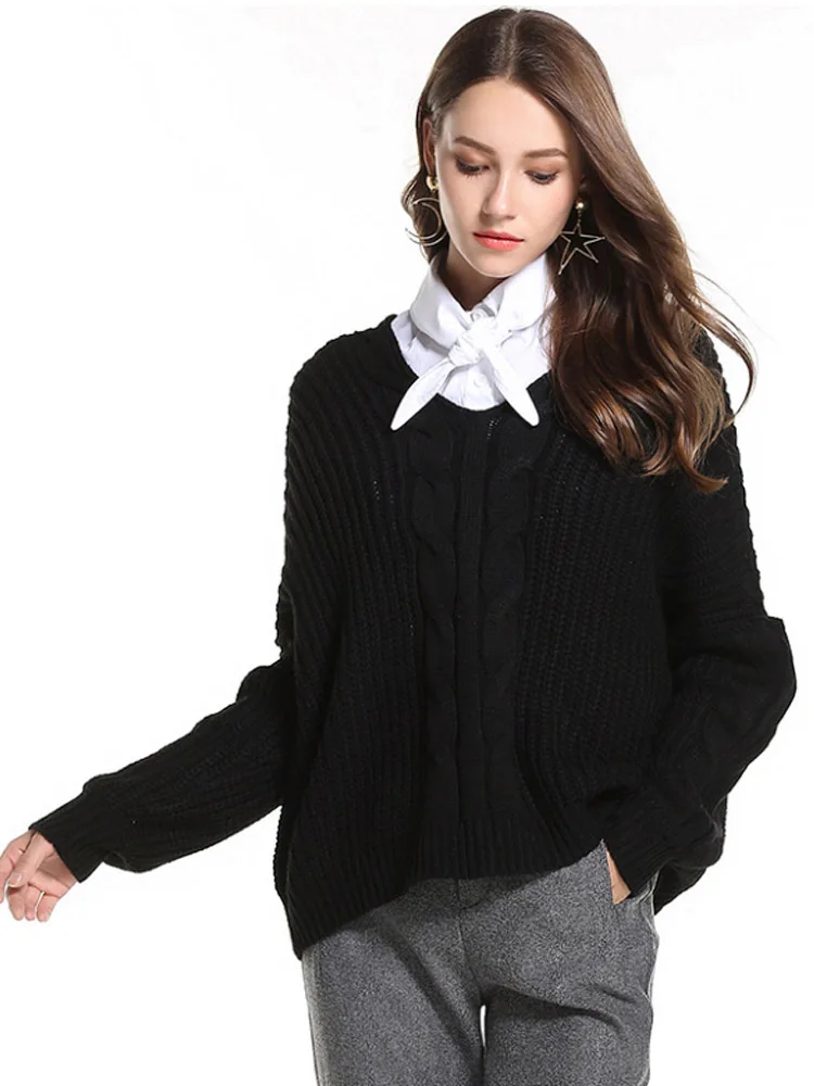 2019 Autumn Winter New Sweater European American Women's V-neck Fashion Solid Color Twisted Loose Pullover Sweaters Female M061 | Женская