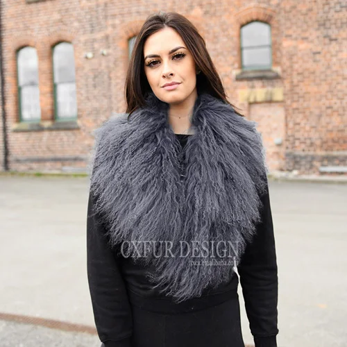 dark grey CX-A-52H съемный монгольский ягненок большой меховой воротник - Цвет: dark grey