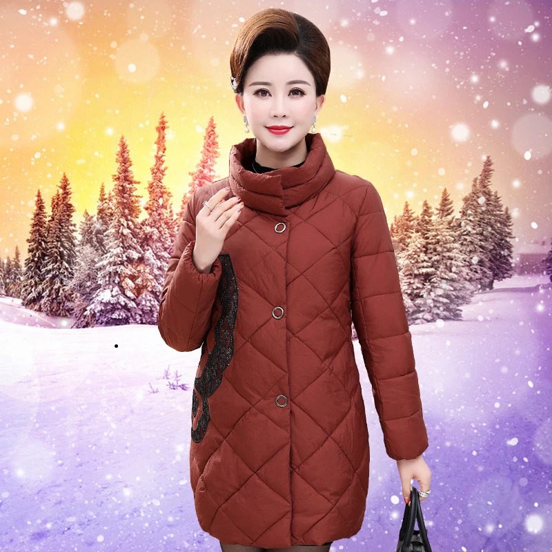 Для женщин Элегантный Кружево Мужские парки Новинка 2017 года зима толстые мать