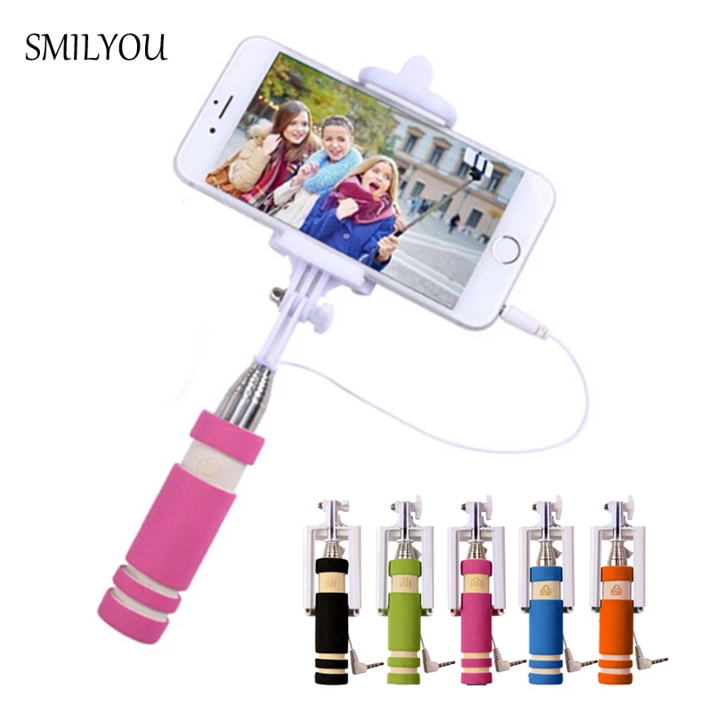 Смайлик портативный мини складной мобильный телефон проводной селфи палки для IOS