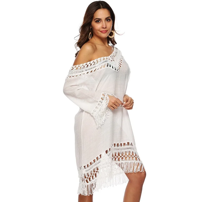 

Bikini Cover Up see through Crochet Swimsuit Beach Dress Women 2019 Summer Ladies Cover-Ups Bathing Suit Beach Wear Tunic