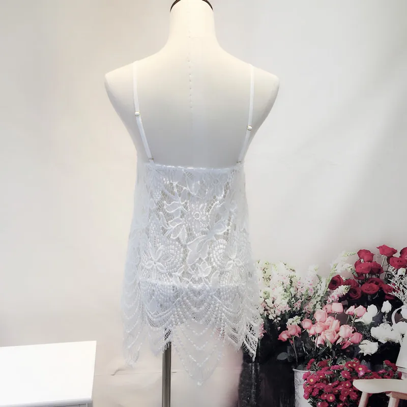 Кружевная ночная рубашка летняя с треугольным вырезом на бретельках|Ночные