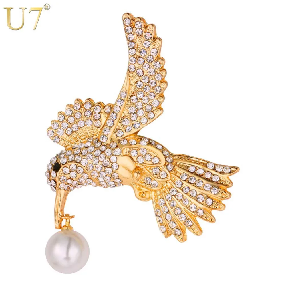 U7 Full Crystal Eagle Pin Brooch Lovely Gift Women Jewelry Rhinestone Pearl Bird Animal Brooches Banquet Accessories B138 | Украшения и