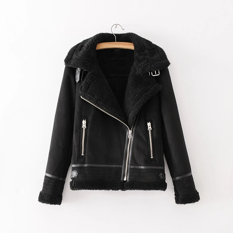 Fitaylor искусственная кожа овечья шерсть меховой воротник замшевый Жакет женский