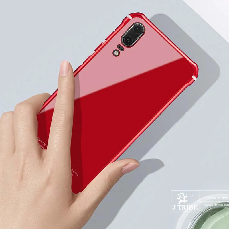 Роскошный чехол для huawei P20 Pro, Алюминиевый металлический бампер, задняя крышка из закаленного стекла, чехол для huawei P20, JS0197