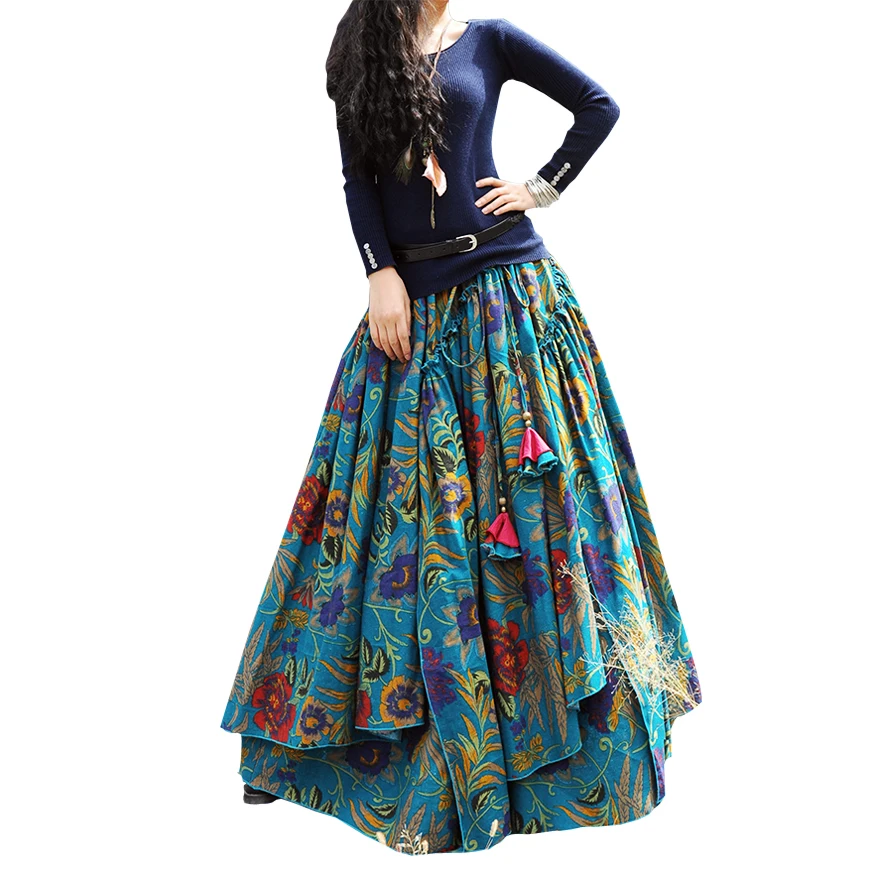 Лидер продаж модный принт длинные льняные Юбки для женщин долго трепал юбка|linen