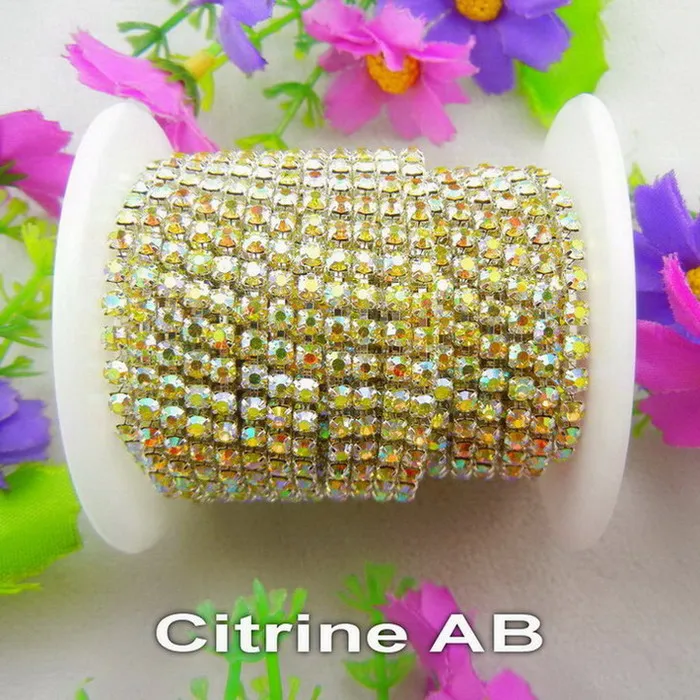 A30 Citrine AB Серебряная основа коготь 5 ярдов/R высокая плотность ss6 2 мм ss8 2,5 мм ss10 2,8 мм ss12 3 мм SS16 4 мм стразы на цепочке для пришивания клея на отделке - Цвет: A30 Citrine AB