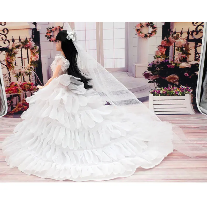 Куклы моды игрушки принцесса вечер свадебное платье одежда носит с вуалью для