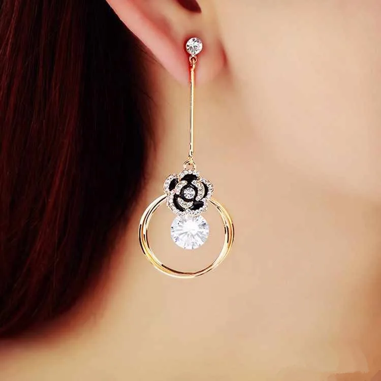 Роскошные корейские серьги Camellia с кубическим цирконием для женщин модные