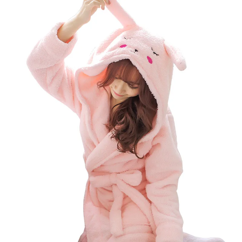 Осенне зимний женский халат для сна милые женские банные халаты с капюшоном