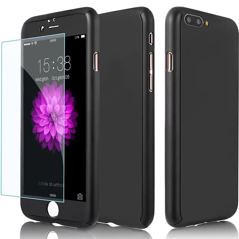 360 полная защита тела Жесткий Тонкий чехол + закаленное стекло для funda iPhone 6 6s 7 8 Plus