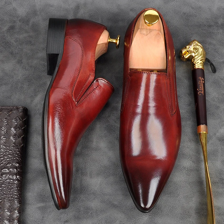 Мужские мокасины с острым носком классические из натуральной кожи повседневные