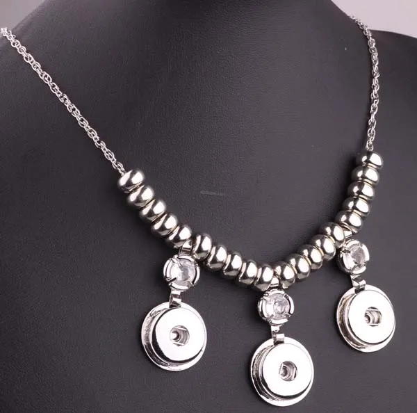 

New Fashion Silver 18mm Beads Crystal Three Snaps Button Pendants Link Chain Chocker Necklaces Diy Diy Snap Necklace Jewelry