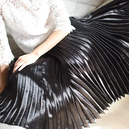 2017 Новый Женщины Плиссированные Нижней Расширение Металл Цвет Бюст Юбка Рябить