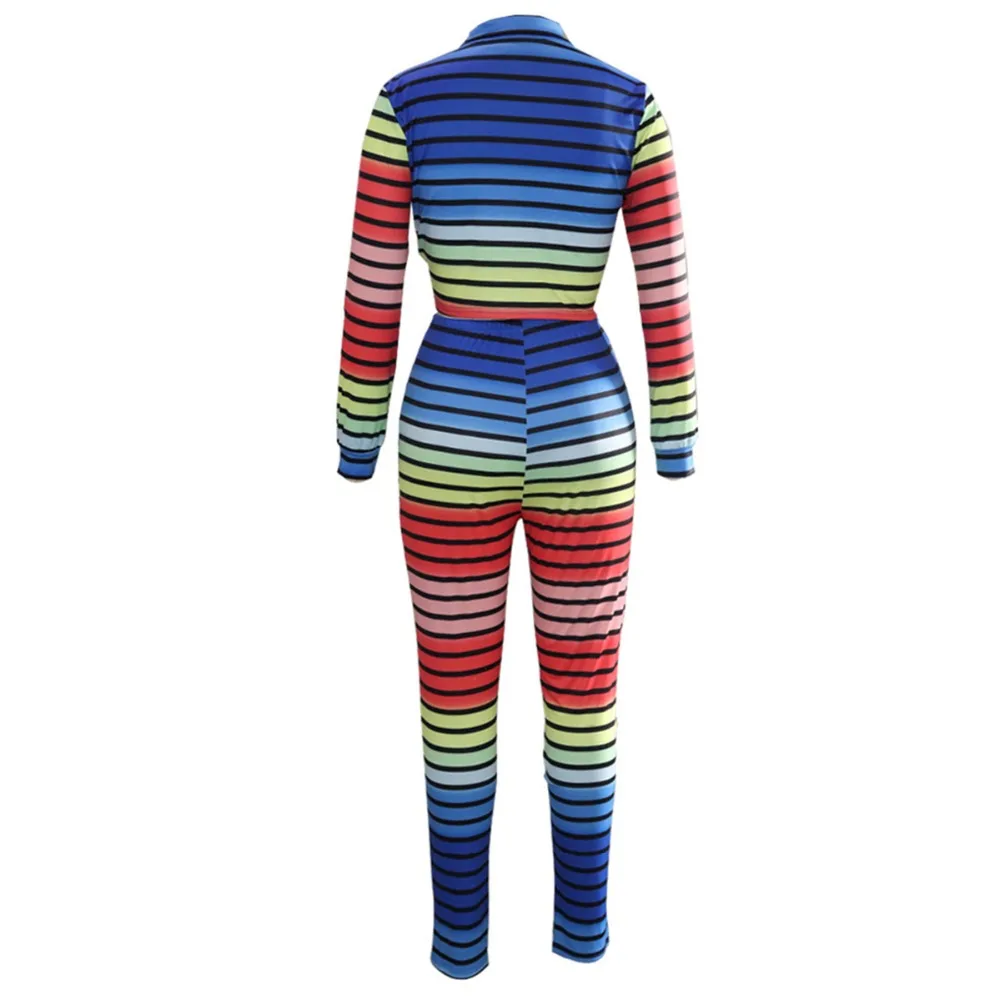 Комплект из 2 частей Для женщин Полосатый спортивный костюм с длинным рукавом