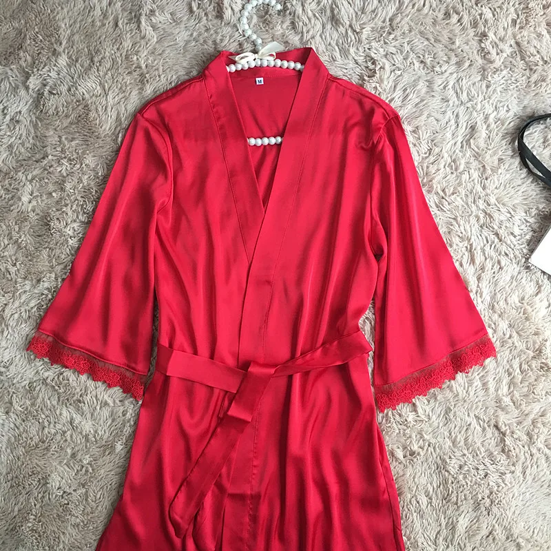 Сексуальные женские кружевные Satin Robe платье однотонные мягкие ночная рубашка кимоно халат пижамы свадебные туфли невесты халаты