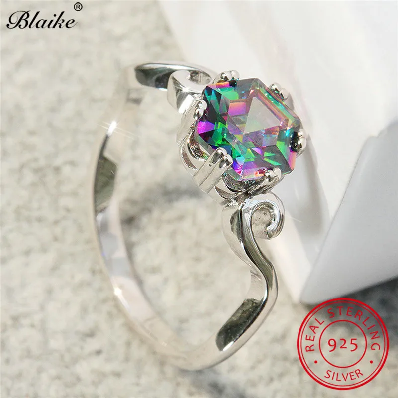 Blaike однотонные S925 Стерлинговое Серебряные кольца для Для женщин мистик топазом