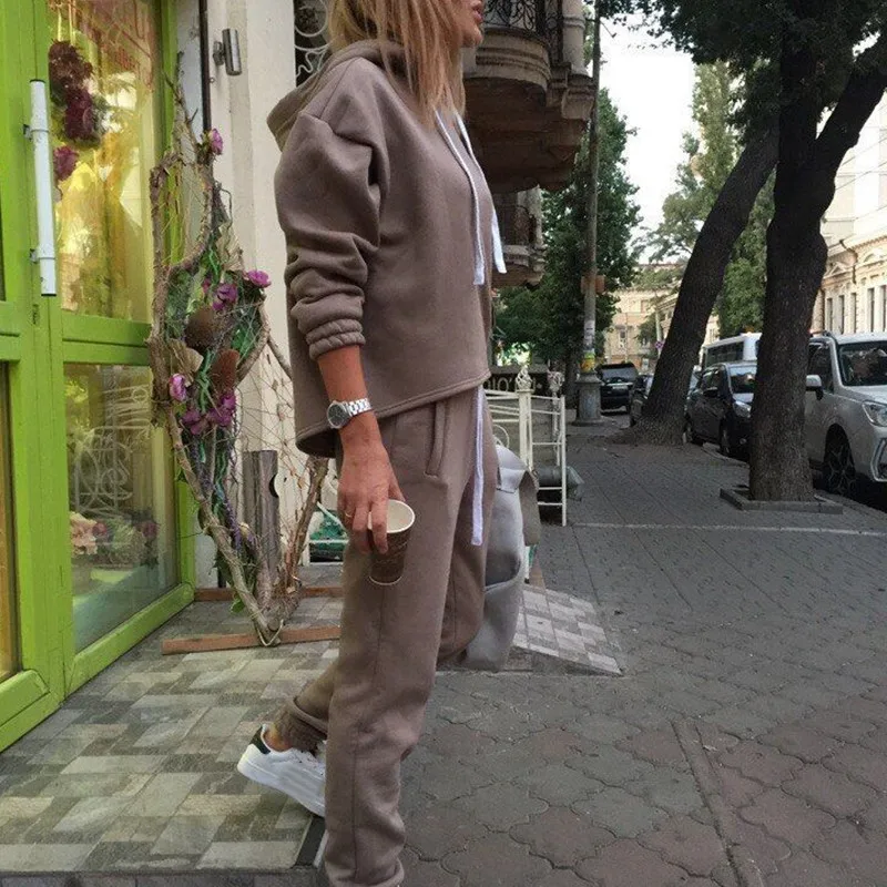 Женский костюм, спортивный костюм, женский комплект из 2 предметов, утепленный свитер с капюшоном+ штаны, женский осенний спортивный костюм, комплект