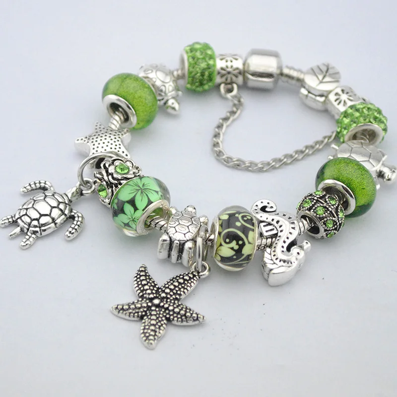 Браслеты с подвеской в виде морской черепахи зеленый муранский стеклянный бисер