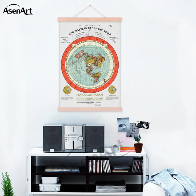 Плоская карта земли Gleason's новая Стандартная мира одиночный холст печать плакат