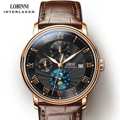 Item 4 LOBINNI швейцарские мужские часы люксовый бренд наручные часы Чайка автоматические механические часы сапфир фаза Луны L1023B-5 - Цвет: Item 4
