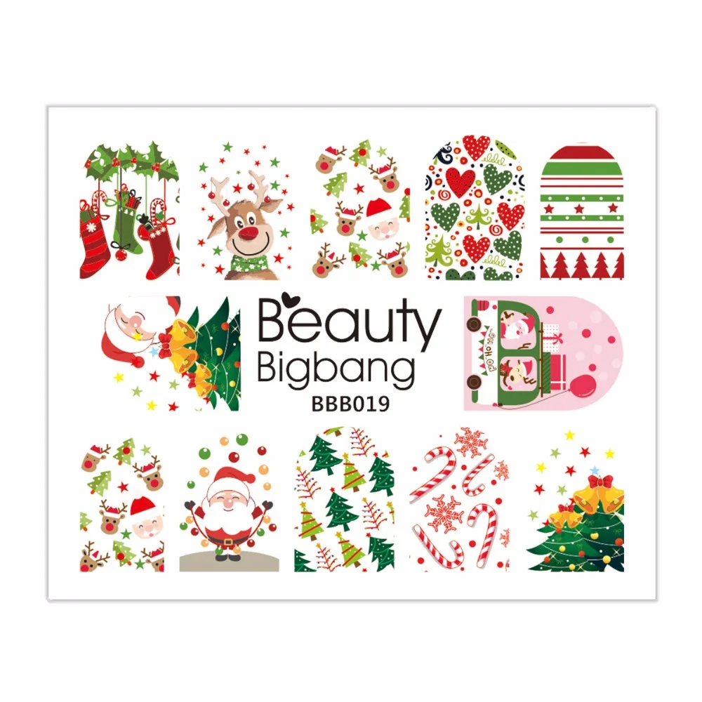 BeautyBigBang 1 шт., рождественские наклейки для ногтей, переводная картинка, Рождественский Санта Клаус, олень, маникюрные наклейки, наклейки для ногтей, водные наклейки, украшения