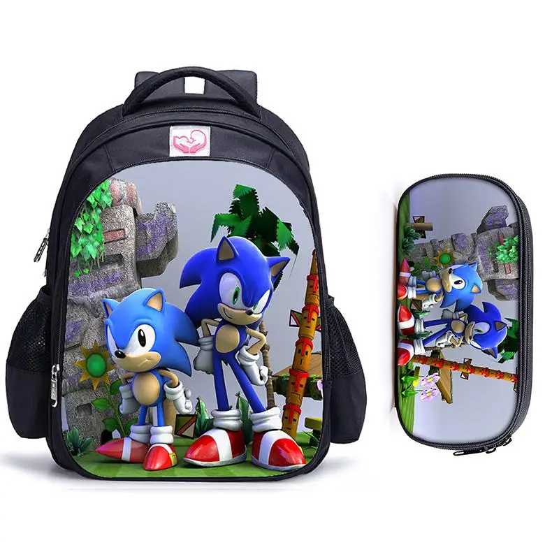 2pcs Sonic 21 16 дюймов настроить ваш логотип имя изображения детские школьные сумки ортопедический школьный рюкзак для детей, мальчиков и девочек Mochila Infantil сумки с рисунком - Цвет: 2pcs Sonic 21