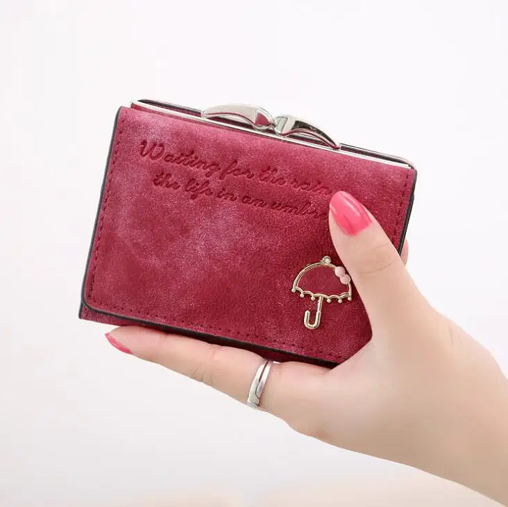 Wine red FGJLLOGJGSO мелкозернистый маленький кошелек зонтик кошелек с надписью Мини Женский кошелек Тонкий кожаный кошелек женский короткий кошелек - Цвет: Wine red