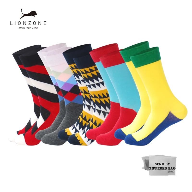 Мужские хлопковые счастливые носки подарок на Рождество Crew Lustige Socken LIONZONE