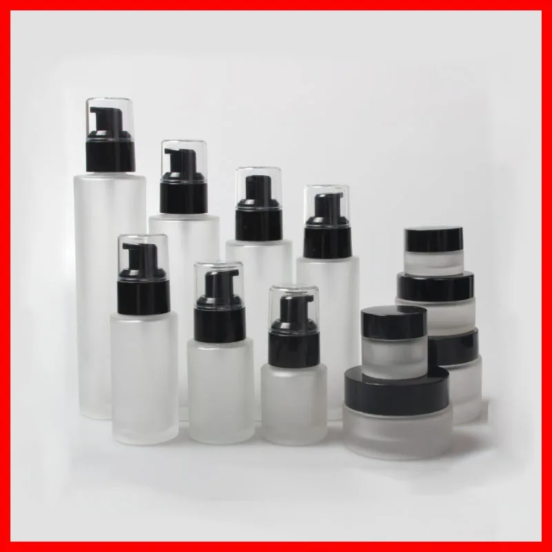 5/10/20/30/40/60/80/100/120ML frosted Empty glass bottle/jar lotion/mist spay pump Cosmetic Packing matt clean Refillable