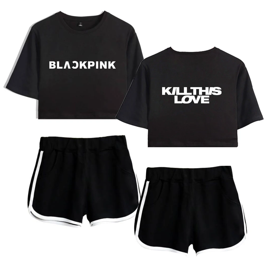 Blackpink Kill This Love комплект из двух предметов женская модная летняя одежда для женщин Мини Сексуальная футболка комплект из двух предметов топ+ укороченные штаны