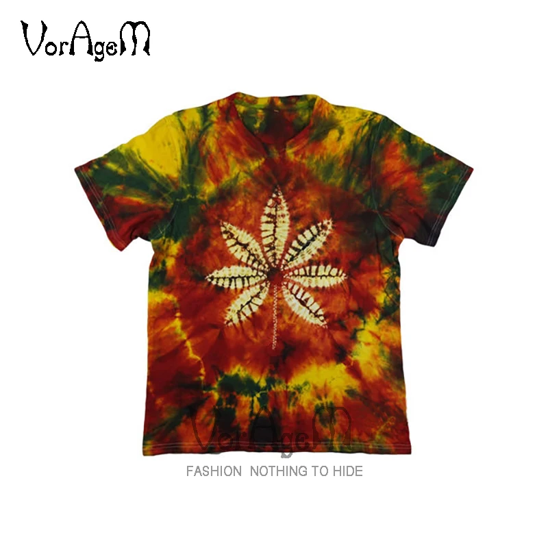 VORAGEM Мужская мода ручной работы Галстук Краситель Футболка оригинальная ручная