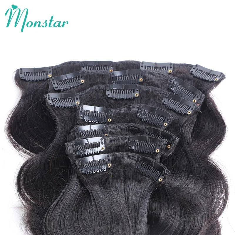 Monstar 7 шт. 120 г/компл. Клип В Пряди человеческих волос для наращивания объемной