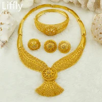 gold jewelry set dubai african jewelry sets for women hollow golden luxury necklace earrings bracelet set for lady wife mother